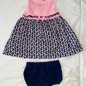 Pink and Navy Baby Dress with Bloomers
